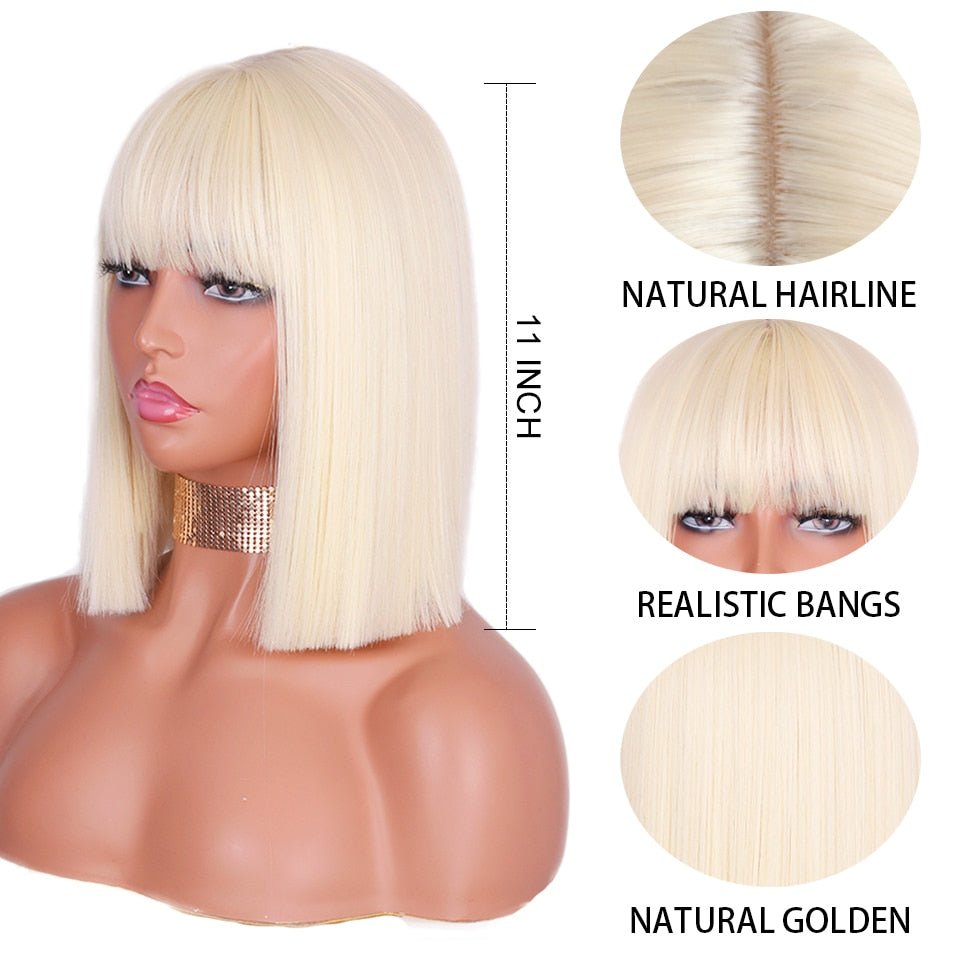 Bob Blonde Straight Wig with Bangs - HairNjoy