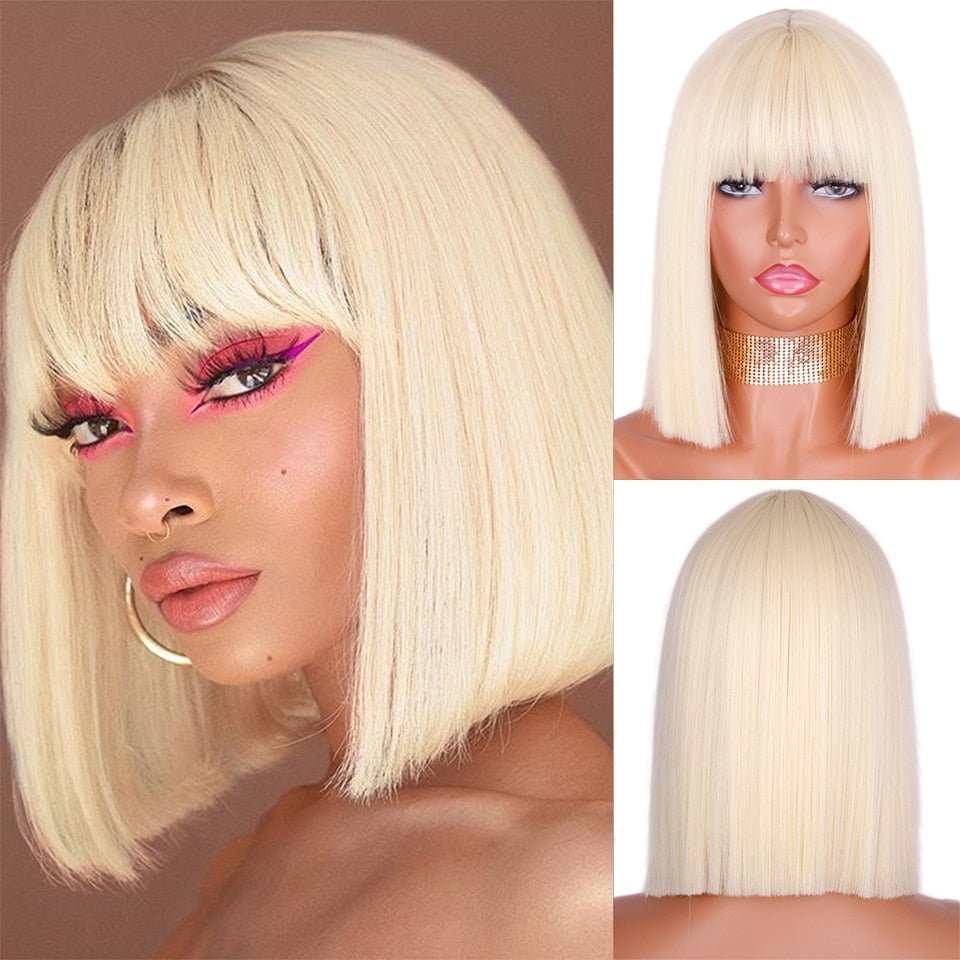 Bob Blonde Straight Wig with Bangs - HairNjoy
