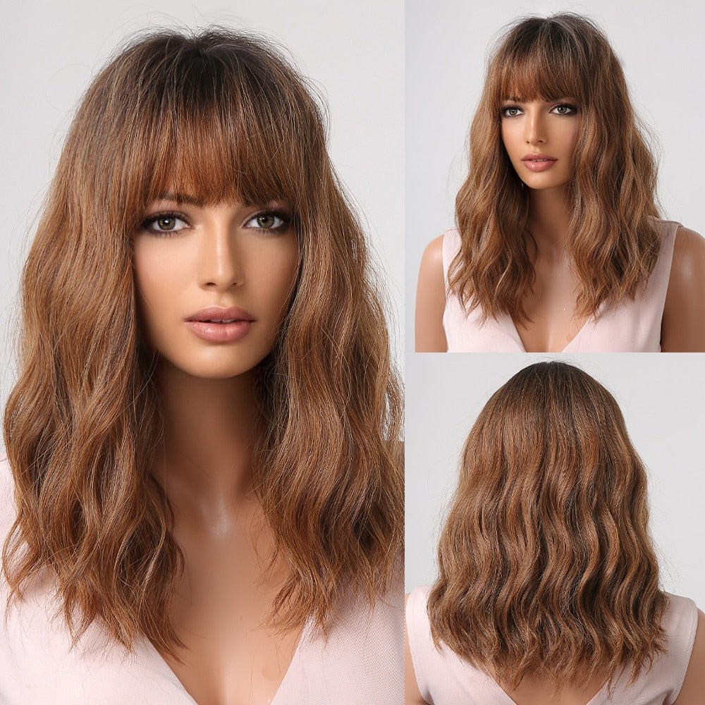 Bob Brown Wavy Synthetic Wig - HairNjoy