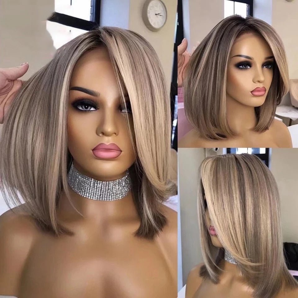 Bob Highlight Ombre Ash Blonde Hair Wigs - HairNjoy