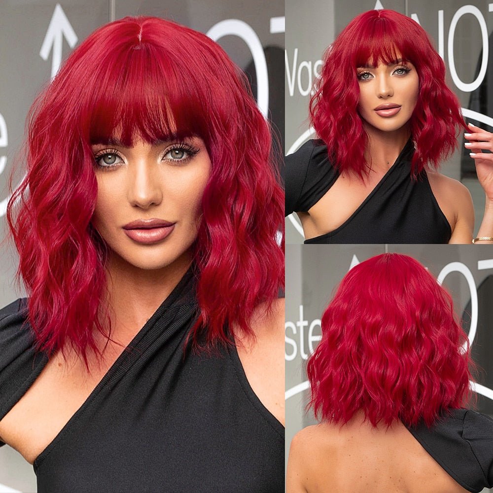 Bob Red Wine Wavy Synthetic Wig - HairNjoy