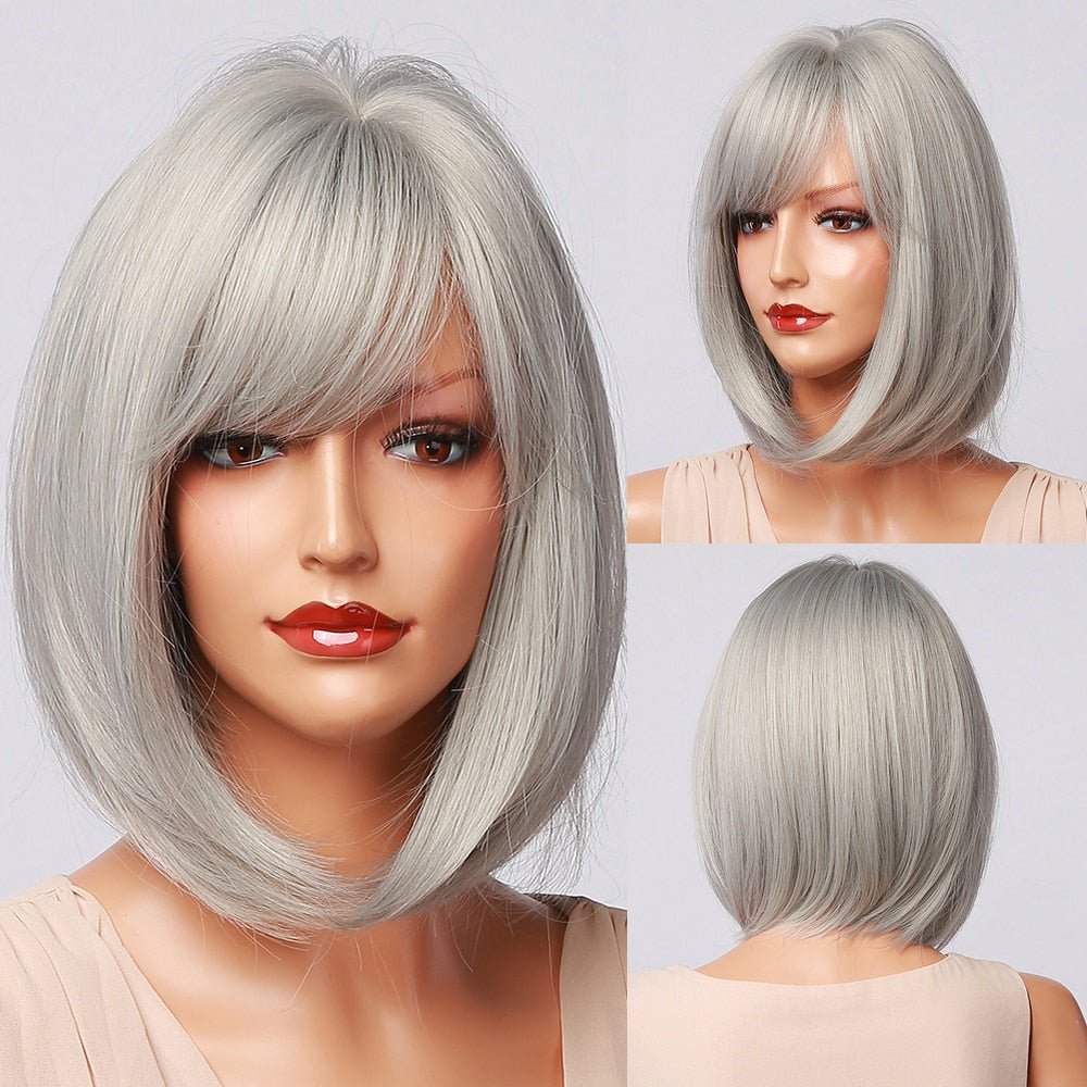 Bob Silver Gray Synthetic Wig - HairNjoy