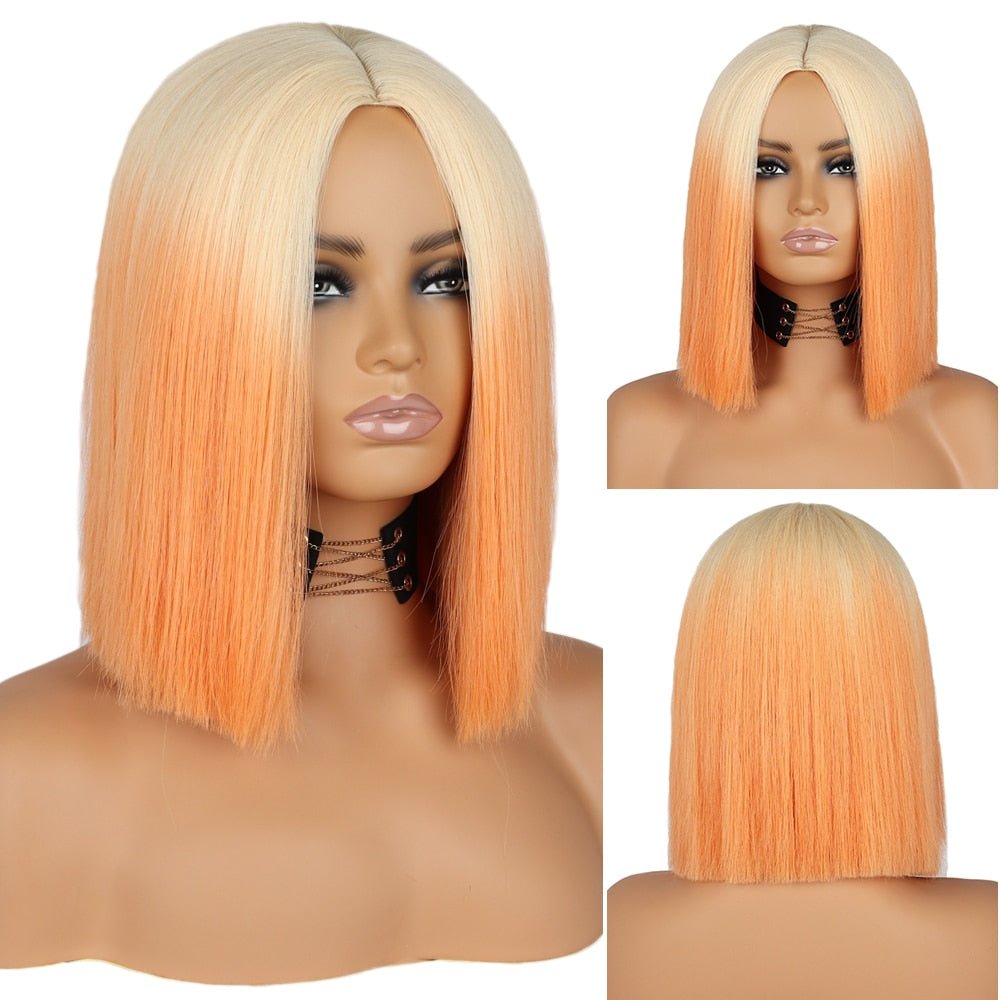 Bob Straight Ombre orange wig with bangs synthetic cosplay wig - HairNjoy