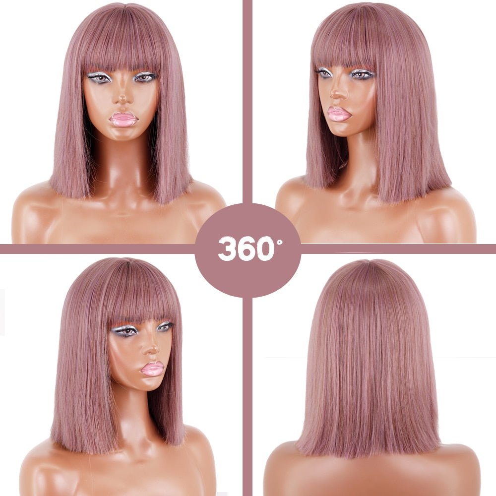 Bob straight ombre purple wig with bangs synthetic cosplay wig - HairNjoy