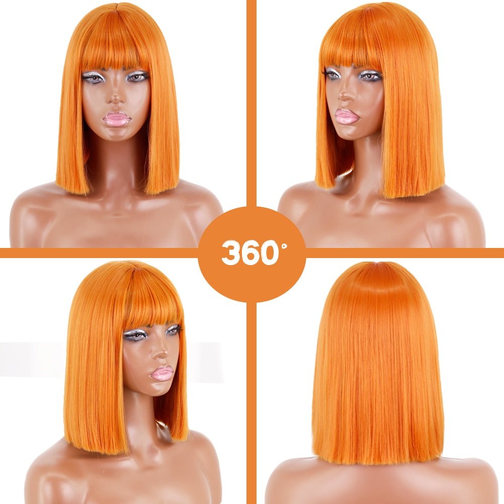 Bob straight orange wig with bangs synthetic cosplay wig - HairNjoy
