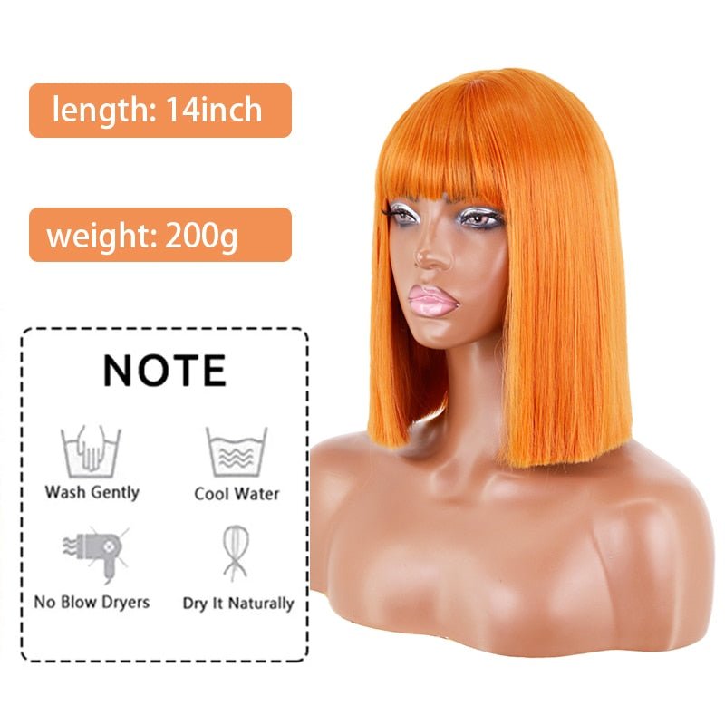 Bob straight orange wig with bangs synthetic cosplay wig - HairNjoy