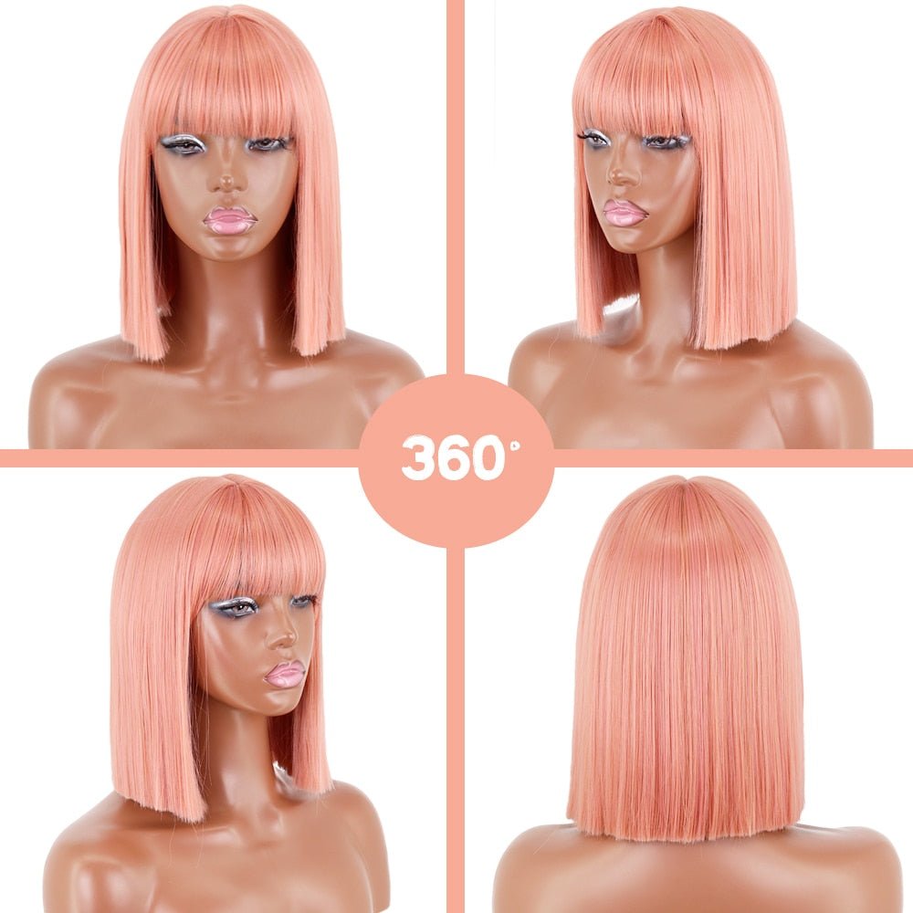 Bob straight pink wig with bangs synthetic cosplay wig - HairNjoy