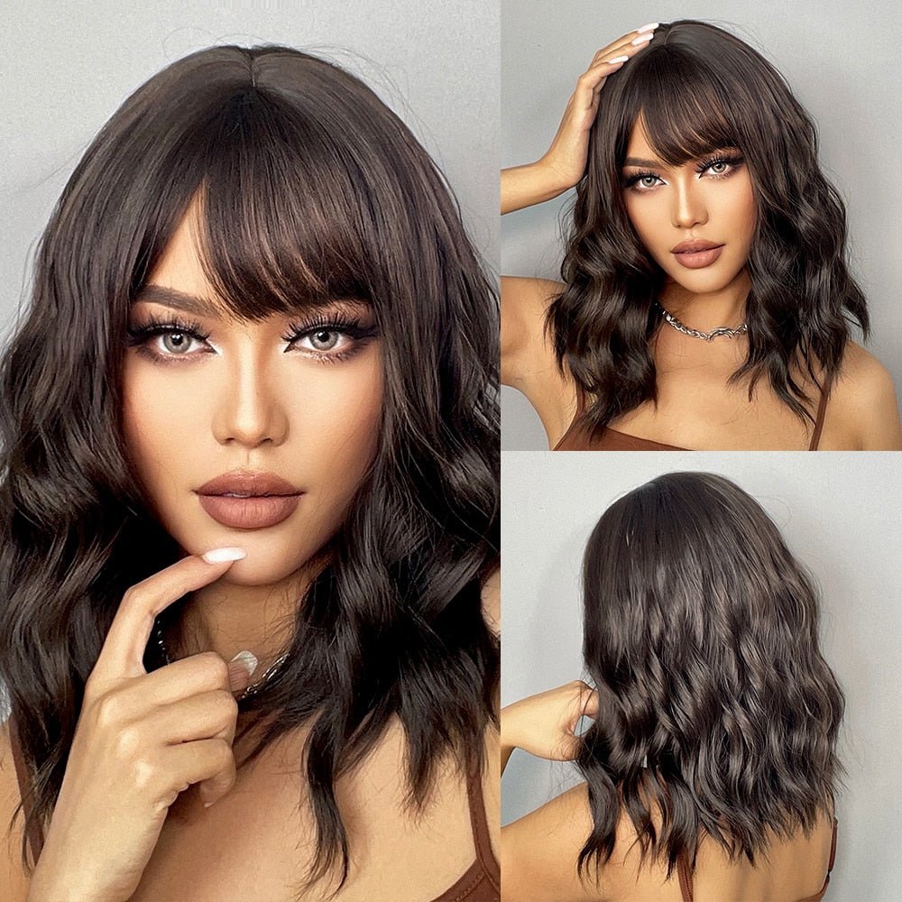 Bob Wavy Brown Synthetic Wig - HairNjoy