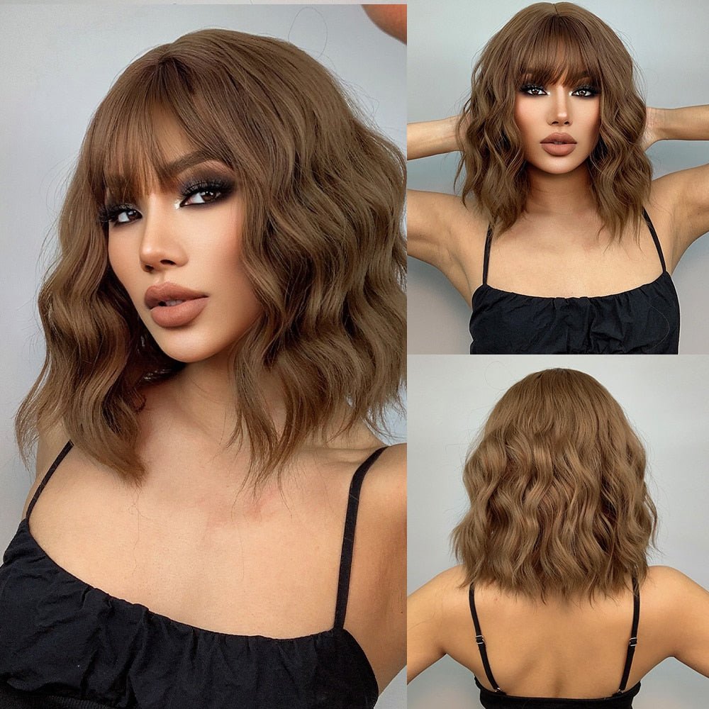 Bob Wavy Brown Synthetic Wig - HairNjoy
