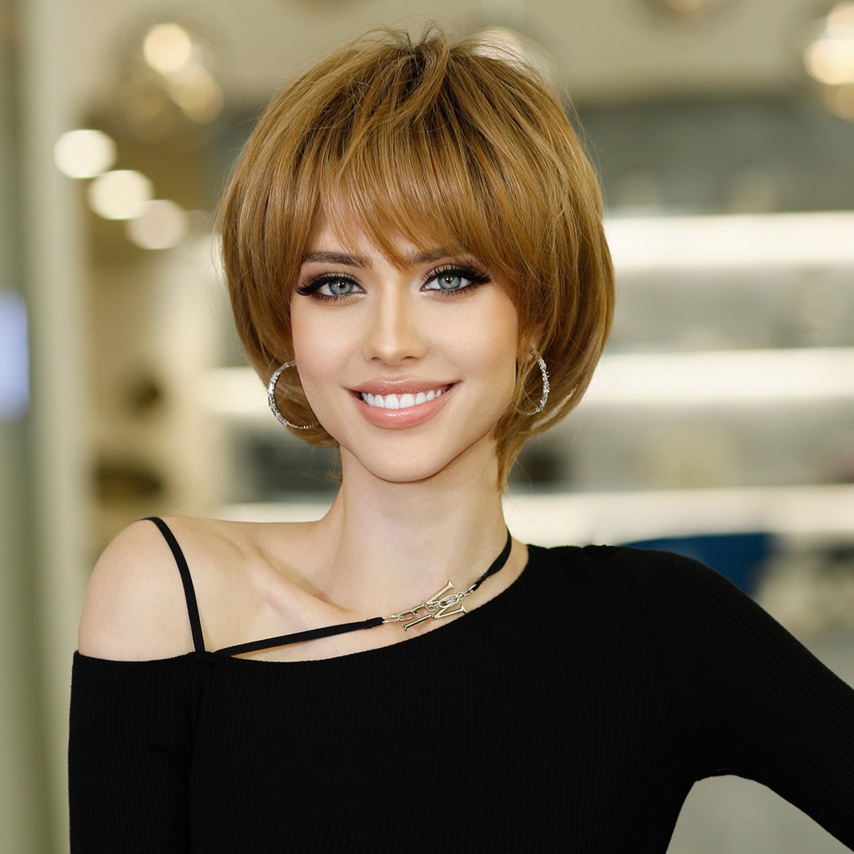 Brown Bob Straight Wig with Bangs - HairNjoy