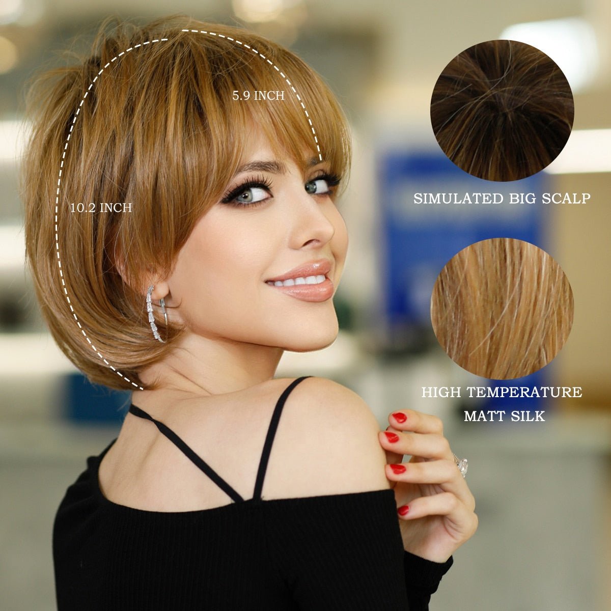 Brown Bob Straight Wig with Bangs - HairNjoy