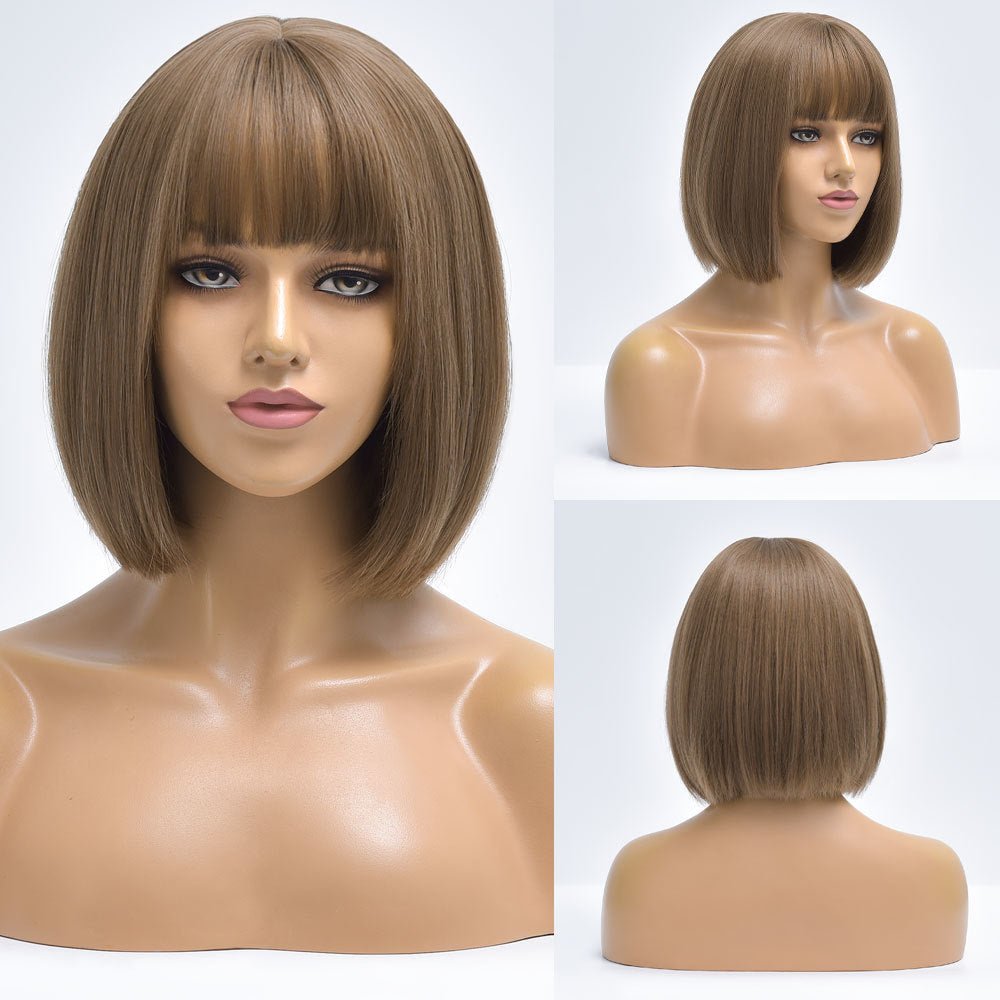 Brown Straight Bob Wig with Bangs - HairNjoy