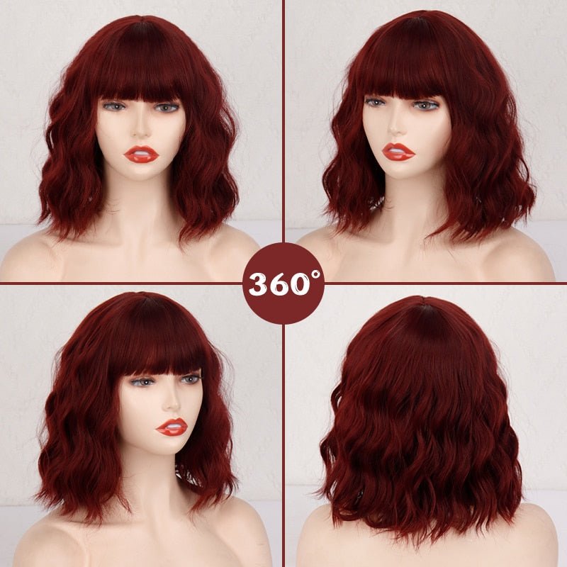 Burgundy Bob Wavy Synthetic Wigs - HairNjoy