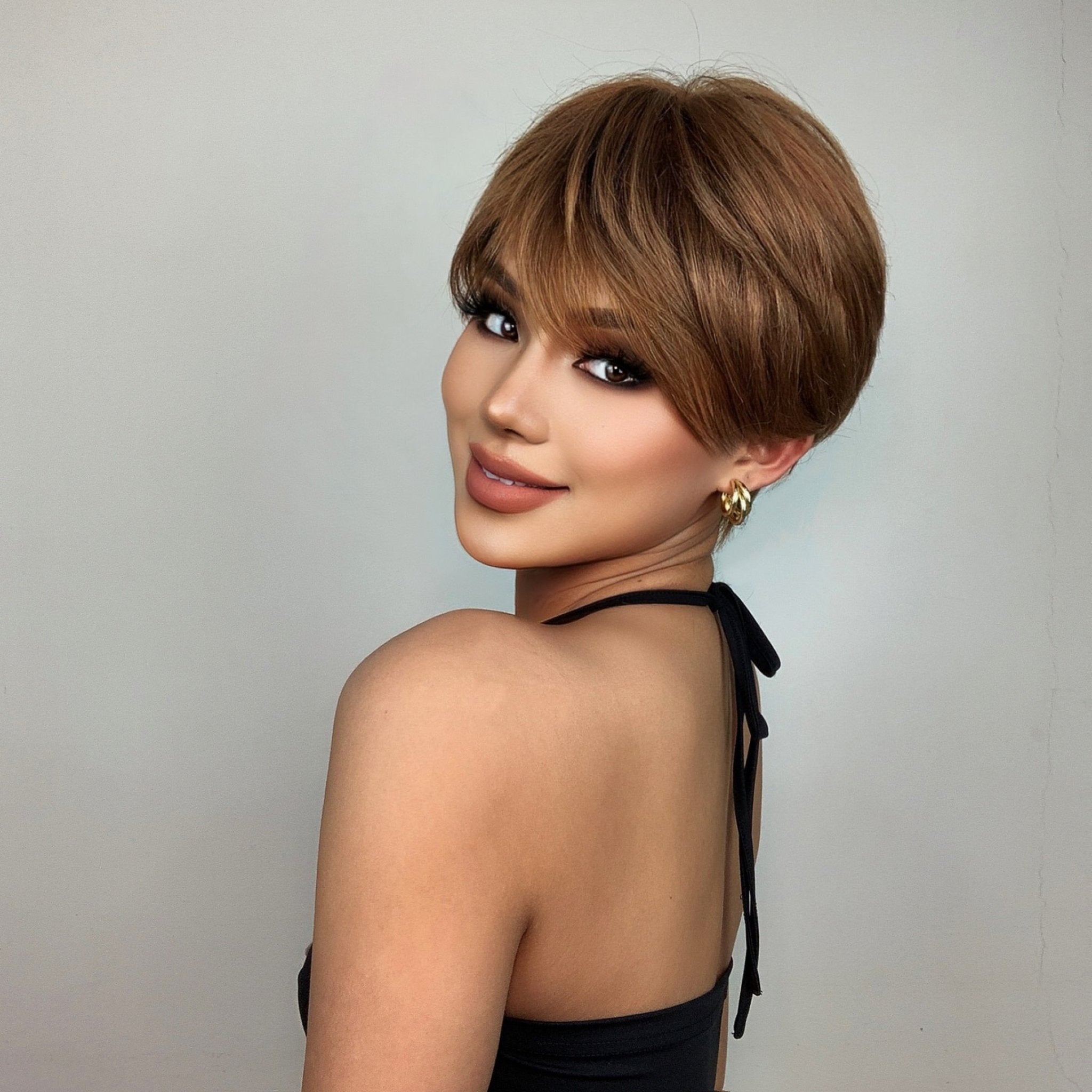 Chestnut Brown Pixie Cut Wig with Bangs - HairNjoy