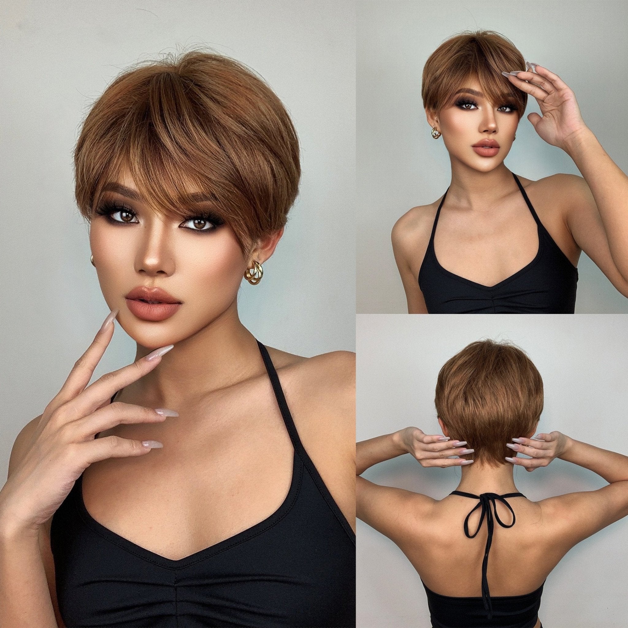 Chestnut Brown Pixie Cut Wig with Bangs - HairNjoy