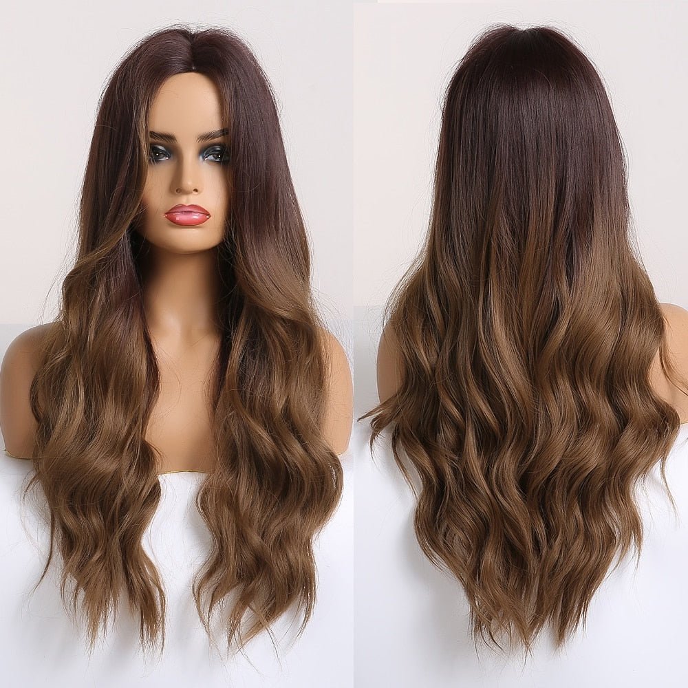 Chocolate Brown Wavy Synthetic Wig - HairNjoy