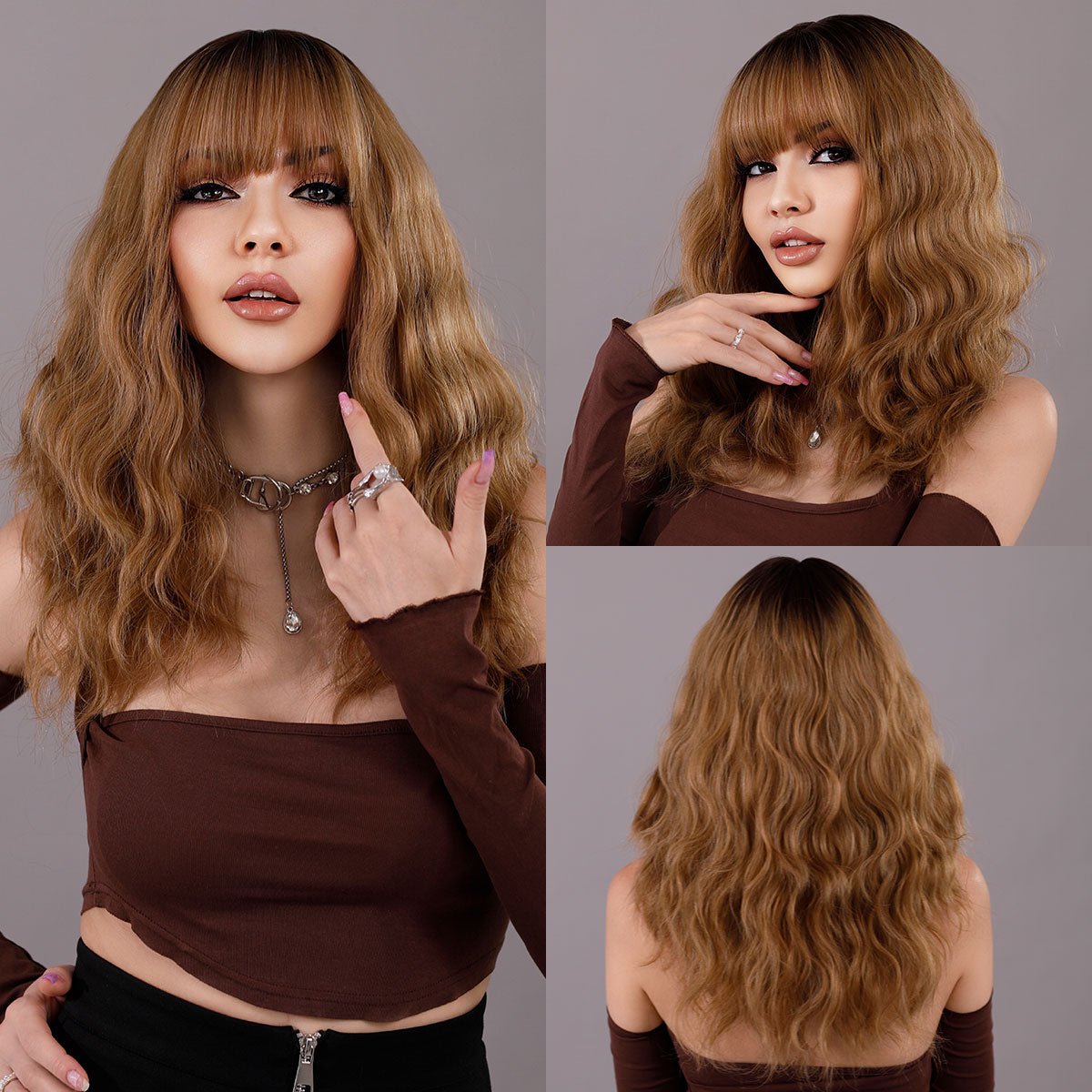 Chocolate Brown Wig with Bangs - HairNjoy
