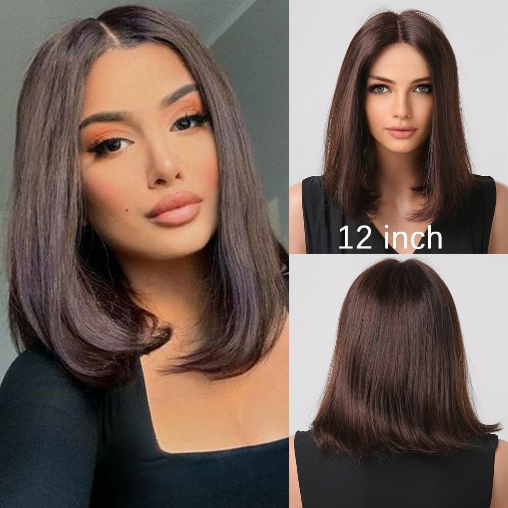 Dark Brown Remy Human Hair Bob Lace Front Wig - HairNjoy