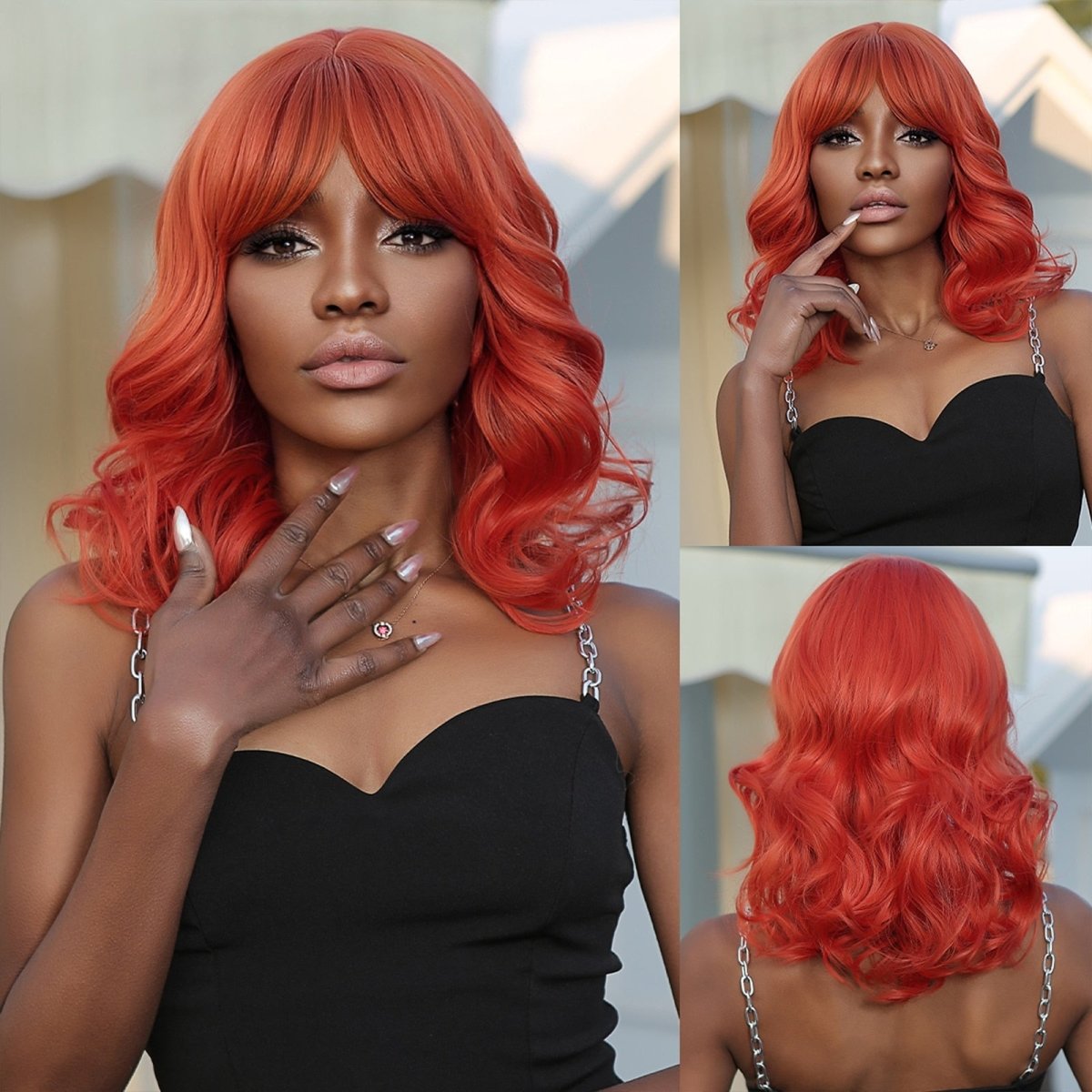 Dark Red Short Wavy Wig with Bangs - HairNjoy