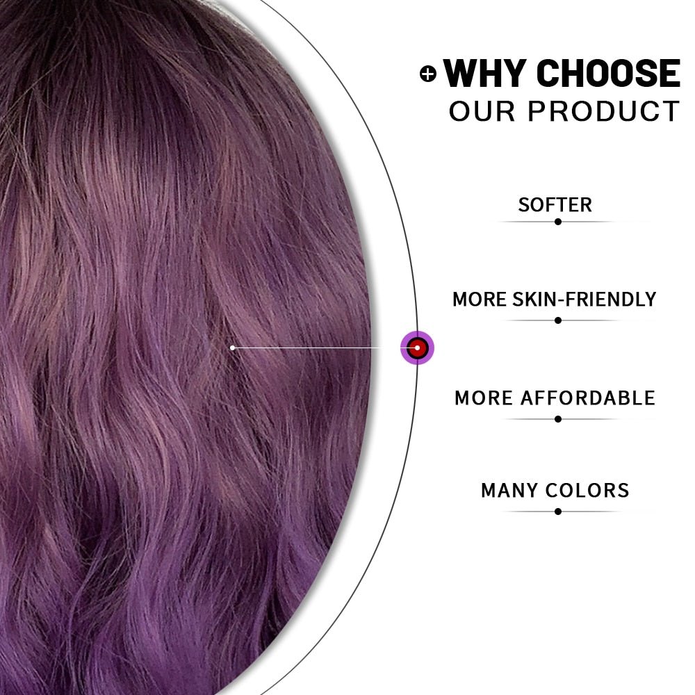 Dirty Purple Bob Body Wave Synthetic Wigs with Bangs - HairNjoy