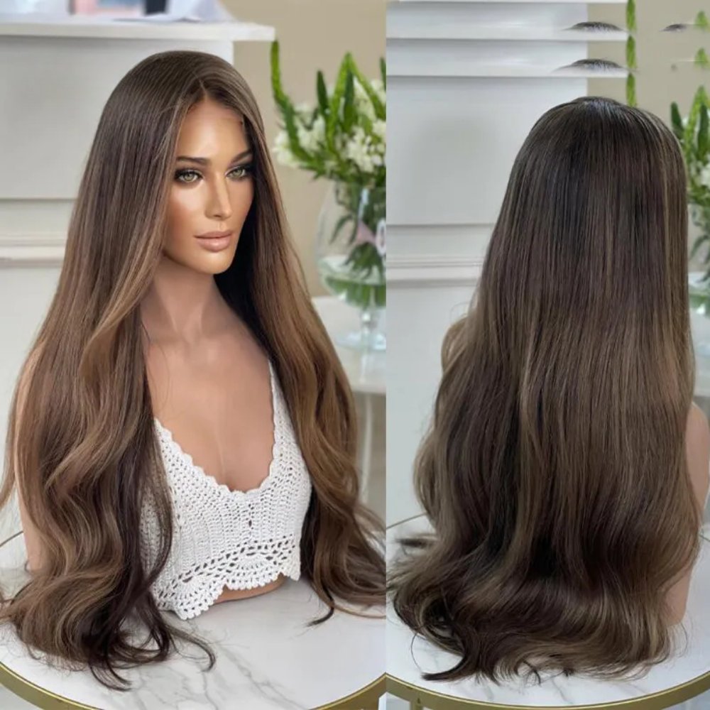 Full Lace Ash Brown Natural Human Hair Wigs - HairNjoy