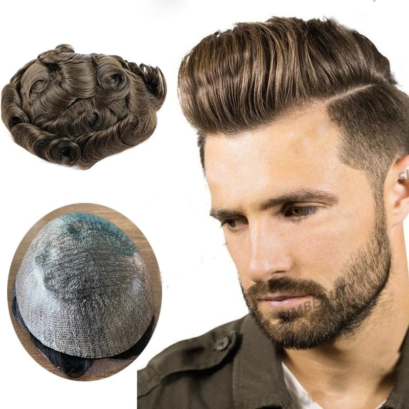 Full Thin Skin Capillary Prosthesis Human Hair Replacement Men Toupee - HairNjoy