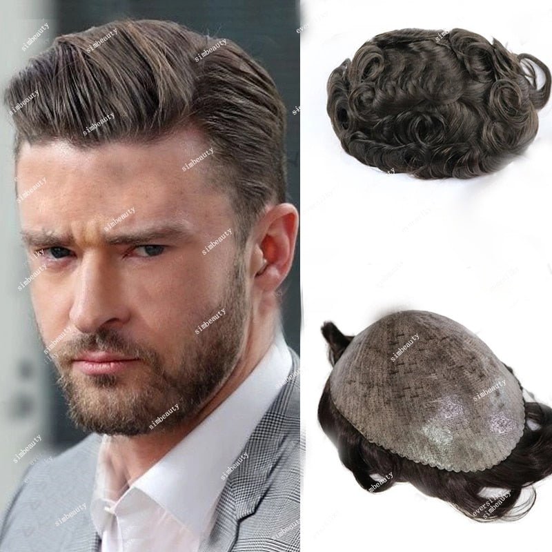 Full Thin Skin Capillary Prosthesis Human Hair Replacement Men Toupee - HairNjoy