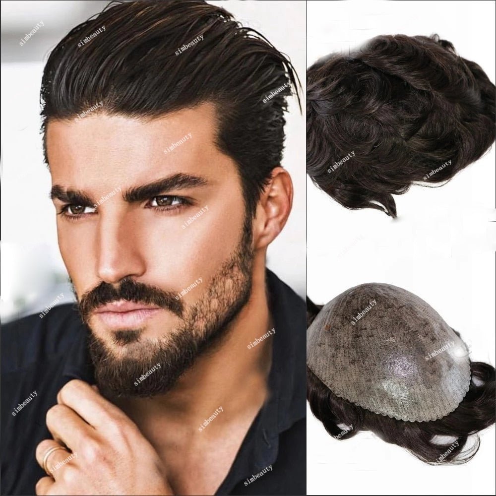 Full Thin Skin Capillary Prosthesis Human Hair Replacement Men Toupee - HairNjoy