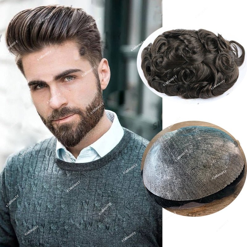 Full Thin Skin Capillary Prosthesis Human Hair Replacement Men Toupee - HairNjoy