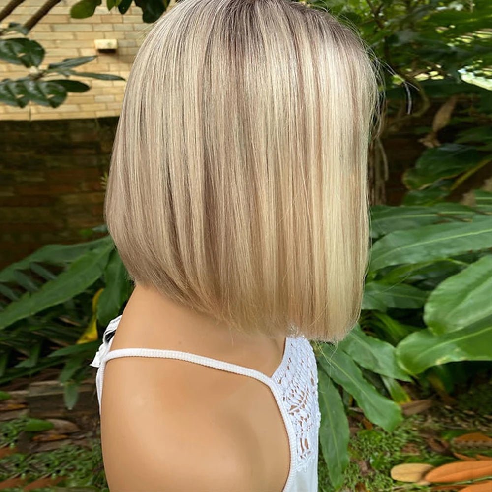 Glueless Ash Grey Highlights Short Bob Wig - HairNjoy