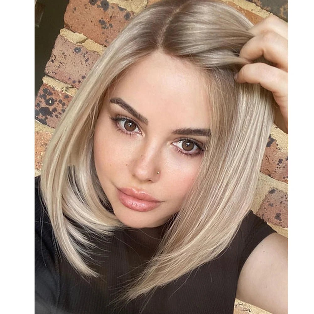 Glueless Ash Grey Highlights Short Bob Wig - HairNjoy