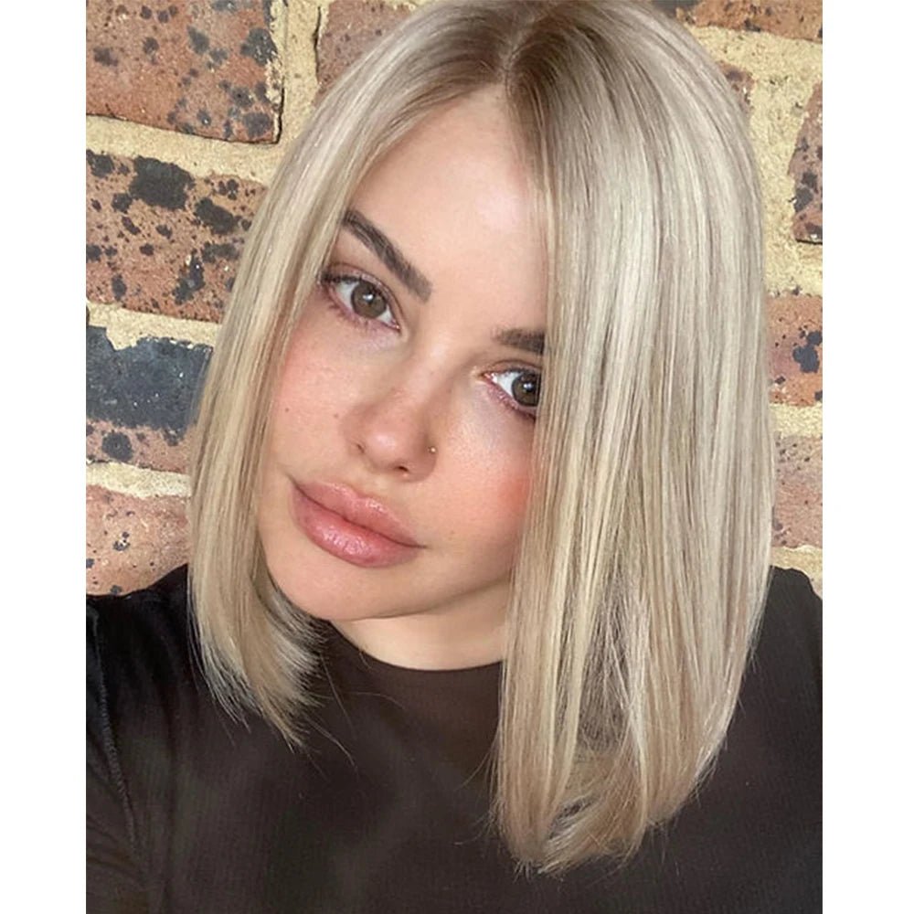 Glueless Ash Grey Highlights Short Bob Wig - HairNjoy