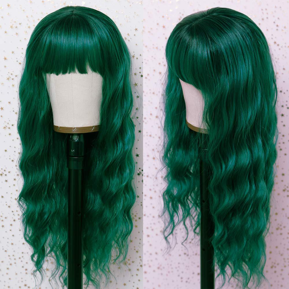 Green Long Wavy Bangs Loose Curly Hair Wig - HairNjoy
