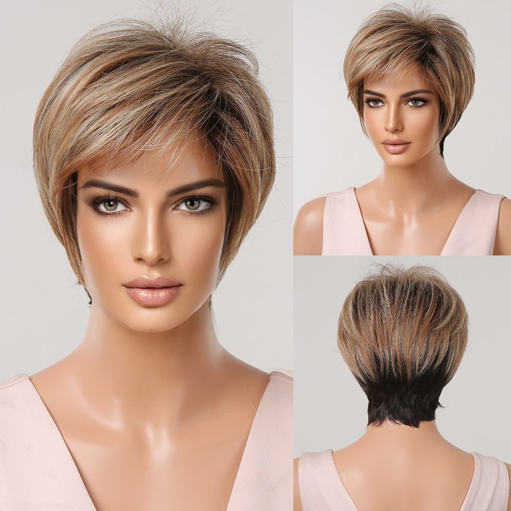 Highlight Blonde Short Pixie Wigs with Bangs - HairNjoy