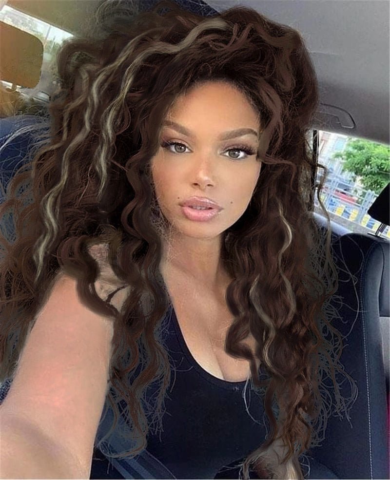 Highlight Brown Curly Synthetic Wig - HairNjoy