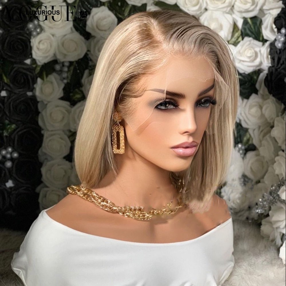 Highlight HD Ash Blonde 13x6 Bob Straight Wig Lace Front Human Hair Wigs - HairNjoy