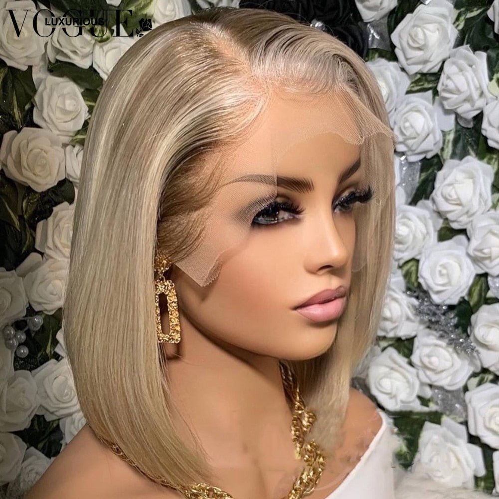 Highlight HD Ash Blonde 13x6 Bob Straight Wig Lace Front Human Hair Wigs - HairNjoy