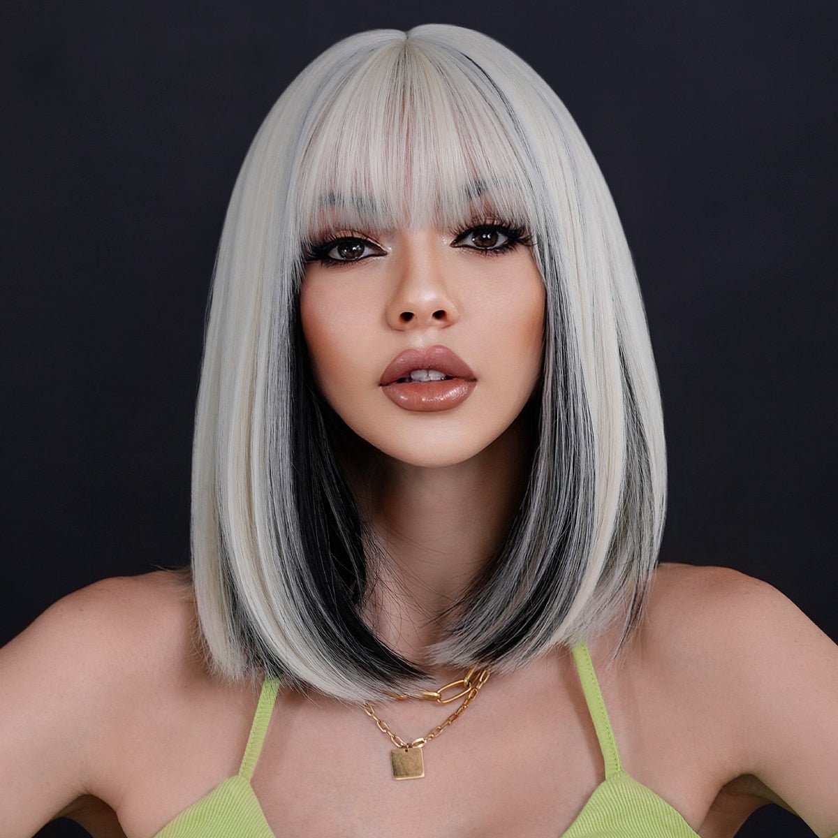 Highlight Silvery Platinum Blonde Wig with Bangs - HairNjoy