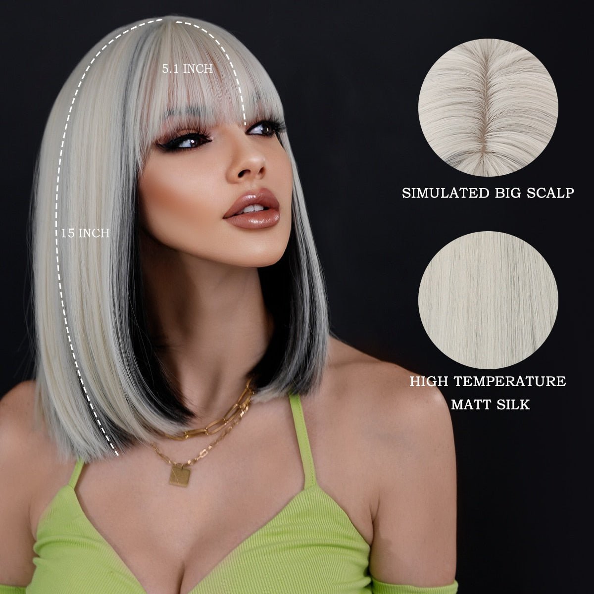 Highlight Silvery Platinum Blonde Wig with Bangs - HairNjoy