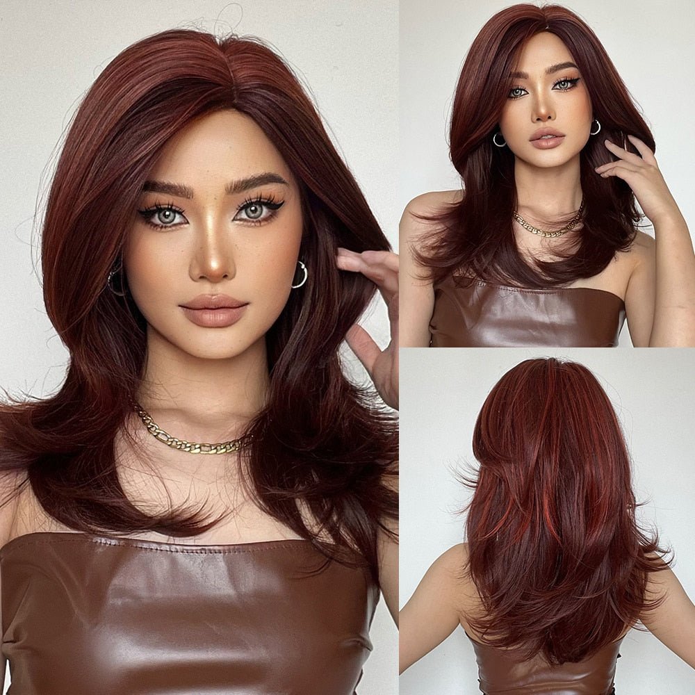 Layered Wine Red Wigs - HairNjoy