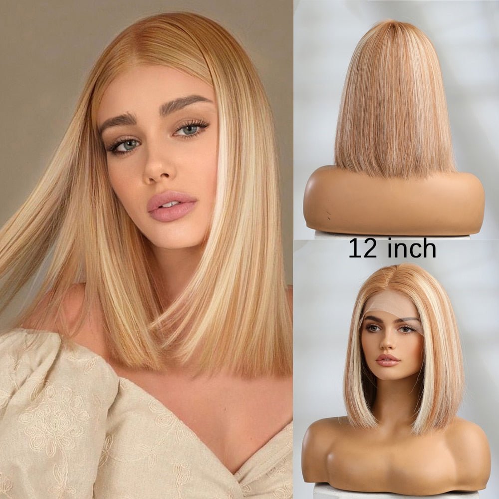 Light Ash Blonde Remy Human Hair Bob Lace Front Wig - HairNjoy