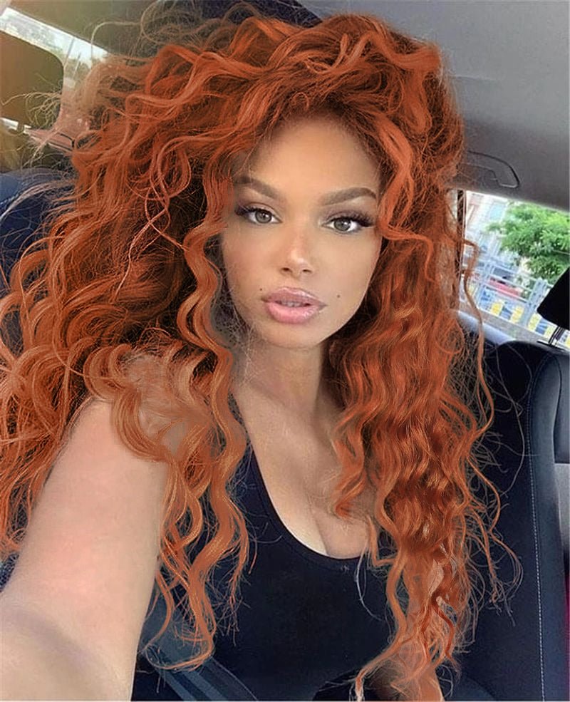 Light Auburn Curly Synthetic Wig - HairNjoy