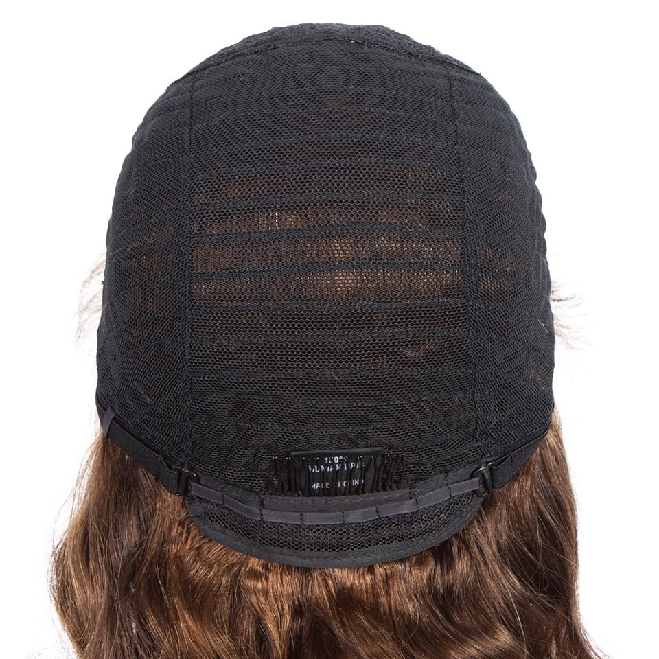 Light Brown Short Wavy Bob Human Hair Wig With Bangs - HairNjoy