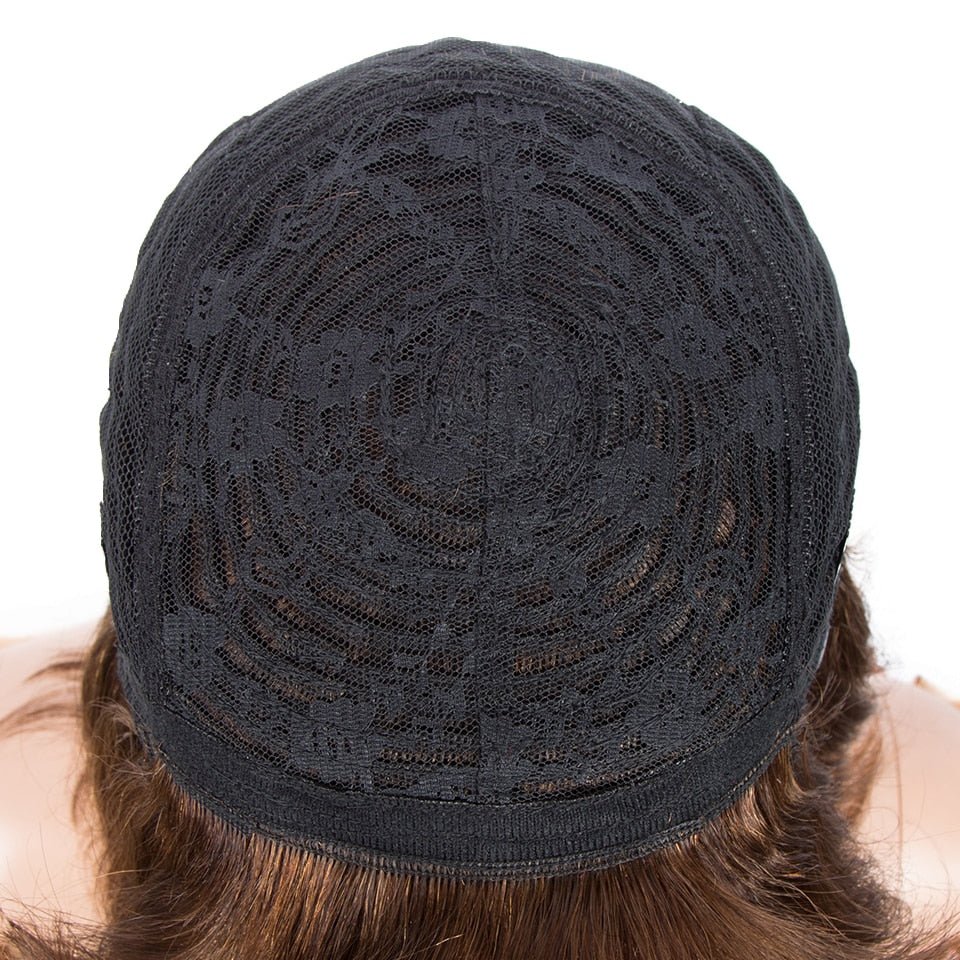 Light Brown Short Wavy Bob Human Hair Wig With Bangs - HairNjoy