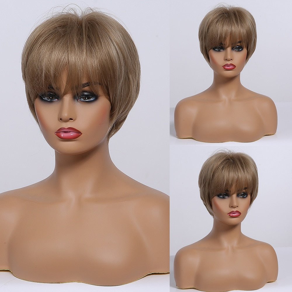 Light Brown Short Wigs with Bangs - HairNjoy