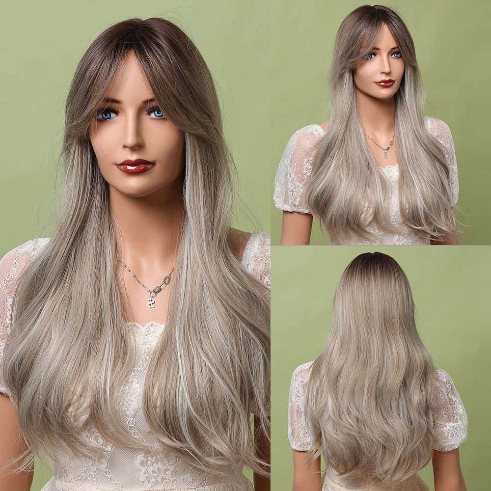 Long Balayage Highlight Body Wave Wig with Bangs - HairNjoy