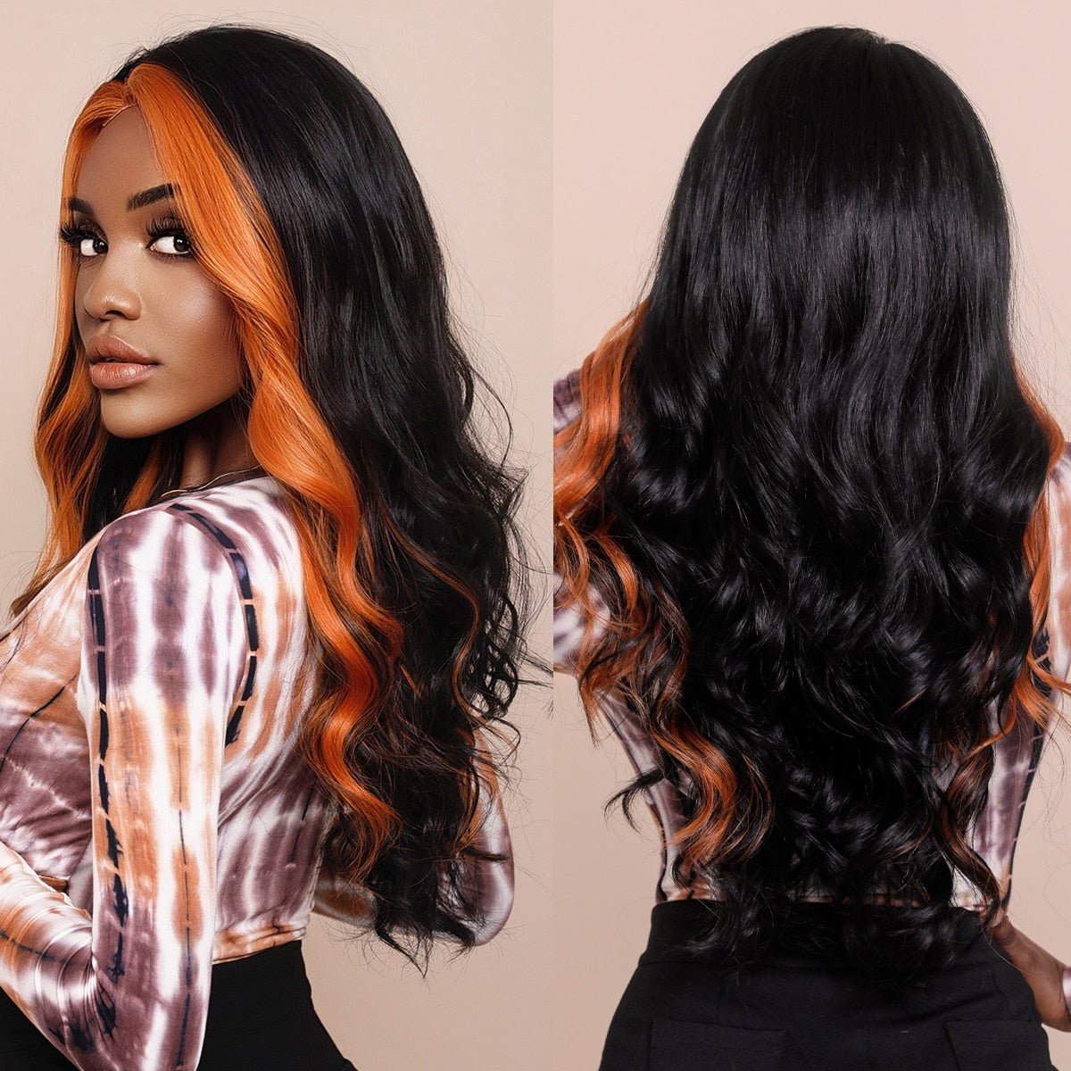 Long Black Ginger Ombre Fluffy Wigs - HairNjoy