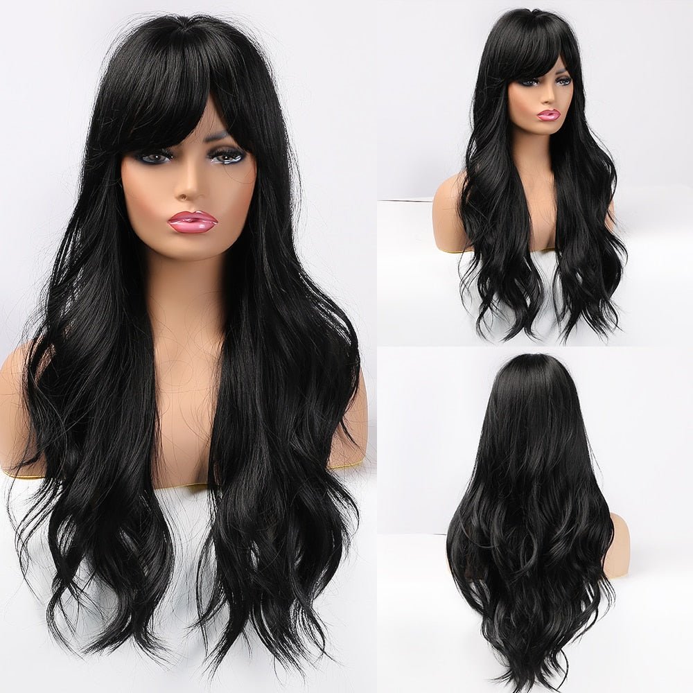 Long Black Wavy Synthetic Wig - HairNjoy