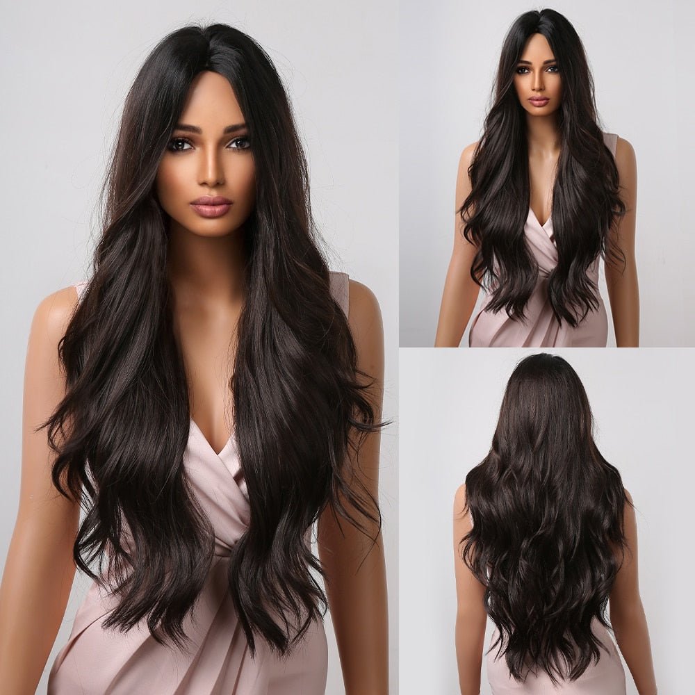 Long Black Wavy Synthetic Wigs - HairNjoy