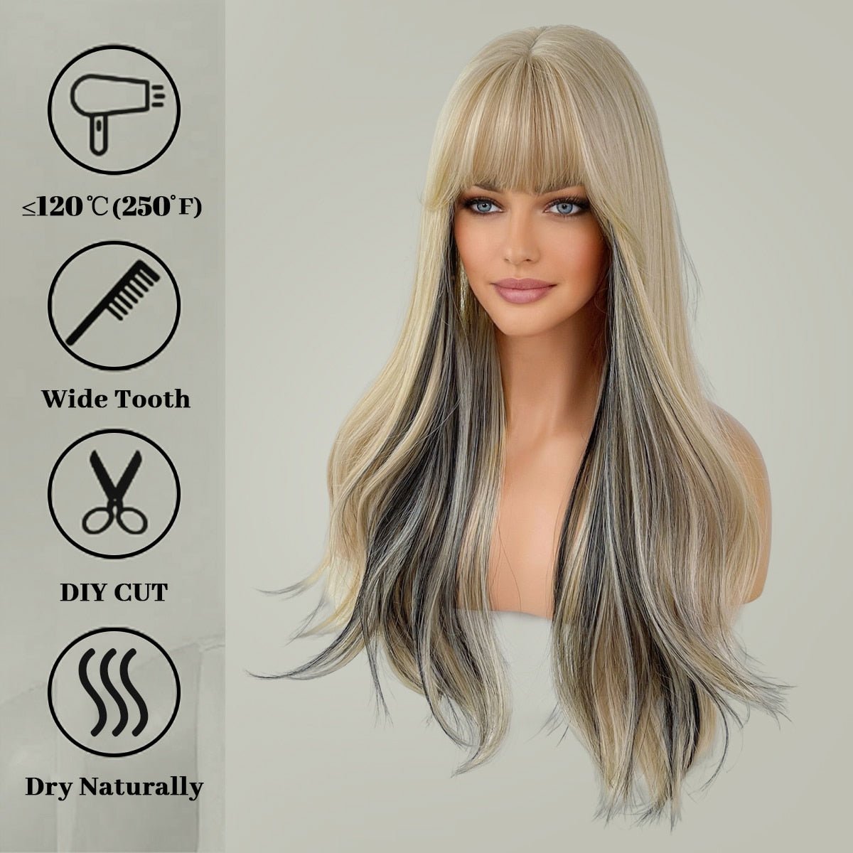 Long Curly Blonde with High light Black Wigs - HairNjoy